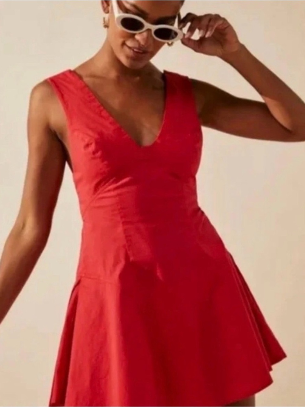 Free People Red V-Neck Mini Dress